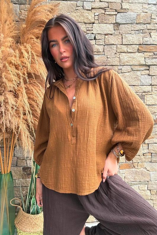 Annie Cushion Cotton Laurie Blouse Hazelnut